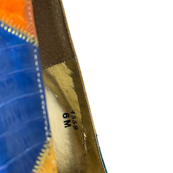 Vintage 80s Multicolor Snake Skin Pointed Toe Pumps 6 - Picture 9 of 11